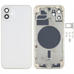 Couvercle arrière du boîtier avec plateau pour carte SIM, touches latérales et objectif de l'appareil photo pour iPhone 12 (blanc)