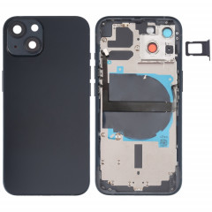 Coque arrière de batterie pour iPhone 13 avec touches latérales et plateau de carte et câble flexible d'alimentation + volume et module de charge sans fil (noir)