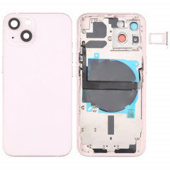 Coque arrière de batterie pour iPhone 13 avec touches latérales et plateau de carte et câble flexible d'alimentation + volume et module de charge sans fil (rose)