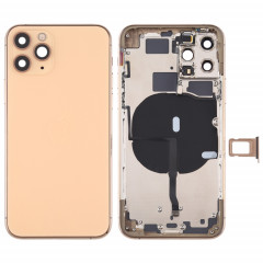 Couvercle arrière de la batterie (avec touches latérales et plateau de carte et câble d'alimentation + volume flexible et module de charge sans fil) pour iPhone 11 Pro (or)