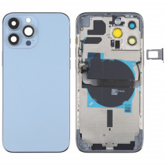 Coque arrière de batterie pour iPhone 13 Pro Max avec touches latérales et plateau de carte et câble flexible d'alimentation + volume et module de charge sans fil (bleu)