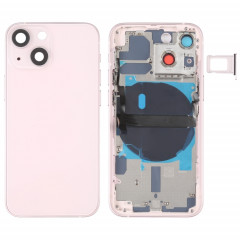 Coque arrière de batterie pour iPhone 13 mini avec touches latérales et plateau de carte et câble flexible d'alimentation + volume et module de charge sans fil (rose)