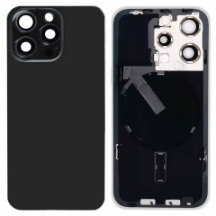 Pour iPhone 15 Pro Couvercle arrière de batterie en verre avec support de flash + module de chargement sans fil (noir)