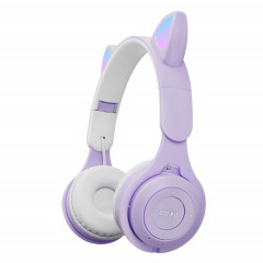 M6 oreilles chat lumineuses oreilles de chat de deux couleurs Bluetooth pliable avec une fente de carte Jack & TF de 3,5 mm (violet)