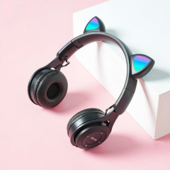 Casque Bluetooth pliable Purumineux de chat d'oreilles M6 avec une fente de carte Jack et TF de 3,5 mm (Noir)