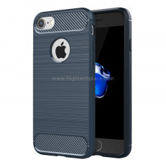 Pour l'iPhone 8 et 7 brossé Texture Fiber TPU Rugged Armor étui de protection (bleu foncé)