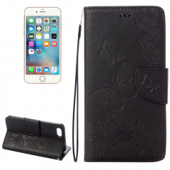 Pour iPhone 8 & 7 fleurs pressées papillon motif horizontal étui en cuir flip avec titulaire et fentes pour cartes et porte-monnaie (noir)