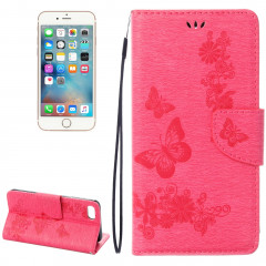 Pour iPhone 8 & 7 fleurs pressées papillon motif horizontal étui en cuir avec porte-cartes & fentes pour cartes et portefeuille (magenta)