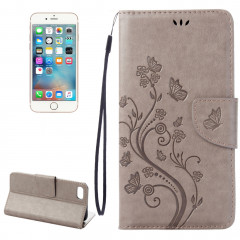 Pour iPhone 8 & 7 fleurs pressées Horizontal étui en cuir flip avec titulaire et fentes pour cartes et porte-monnaie (gris)