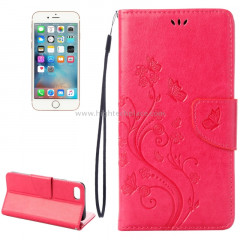 Pour iPhone 8 & 7 Pressed Flowers Etui à Rabat Horizontal en Cuir avec Porte-cartes et Slots & Porte-cartes (Magenta)