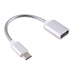 Câble de données de charge de câble OTG de fil métallique mâle de 8,3 cm USB femelle à type-C, 8.3cm USB Femelle vers Type-C Mâle Fil Métallique Câble OTG Câble de Données de Charge (Argent)
