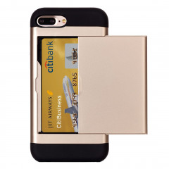 Pour étui combiné en TPU + PC Slide Style pour iPhone 8 Plus & 7 Plus avec fente pour carte (or)
