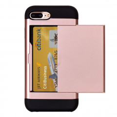 Pour étui combiné en TPU + PC Slide Style pour iPhone 8 Plus & 7 Plus avec fente pour carte (Rose Gold)