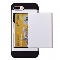 Pour étui combiné en TPU + PC Slide Style pour iPhone 8 Plus & 7 Plus avec fente pour carte (Argent)