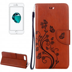 Pour iPhone 8 Plus et 7 Plus Fleurs Gaufrage Horizontal Flip Housse en cuir avec Holder & Card Slots & Wallet & Lanyard (Café)