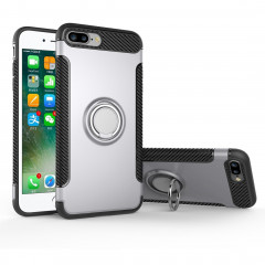 Pour iPhone 8 Plus & 7 Plus Magnetic Rotation Ring Armor Étui de protection (Argent)