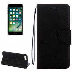 Pour iPhone 8 Plus et 7 Plus Papillons Gaufrage Housse en cuir Flip horizontale avec titulaire et fentes pour cartes et portefeuille et lanière (Noir)