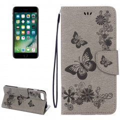 Pour iPhone 8 Plus et 7 Plus Papillons Gaufrage Housse en cuir Flip Horizontal avec Holder & Card Slots & Wallet & Lanyard (Gris)