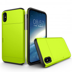 Pour iPhone X / XS TPU + PC Dropproof Case Housse de protection avec fente pour carte (lumière verte fluorescente)
