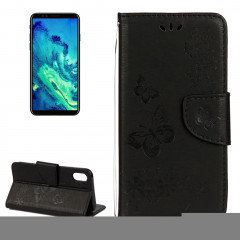 Pour iPhone X fleurs pressées motif papillon horizontal étui en cuir flip avec titulaire et fentes pour cartes et portefeuille et lanière (noir)