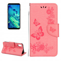 Pour iPhone X Fleurs pressées motif papillon horizontal étui en cuir flip avec titulaire et fentes pour cartes et portefeuille et lanière (rose)