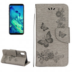 Pour iPhone X fleurs pressées motif papillon horizontal étui en cuir flip avec titulaire et fentes pour cartes et portefeuille et lanière (gris)