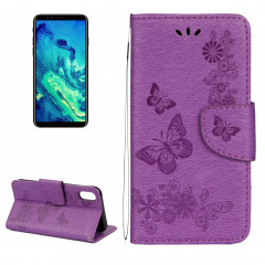 Pour iPhone X fleurs pressées motif papillon horizontal étui en cuir flip avec titulaire et fentes pour cartes et portefeuille et lanière (violet)