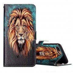 Pour iPhone 8 Plus et 7 Plus en relief Lion Motif Elephant Motif Horizontal Housse en cuir avec porte-cartes et fentes pour cartes et porte-monnaie et cadre photo