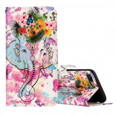 Pour iPhone 8 Plus et 7 Plus Fleur En Relief Éléphant Motif Éléphant Motif Horizontal Flip Etui en cuir avec Holder & Card Slots & Portefeuille & Cadre Photo