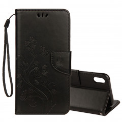 Étui à rabat horizontal en cuir avec motif papillon en relief avec porte-monnaie et porte-monnaie et porte-monnaie pour iPhone XR (noir)