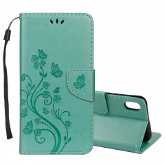 Étui à rabat horizontal en cuir avec motif papillon en relief avec porte-cartes et porte-monnaie et porte-monnaie pour iPhone XS Max (vert)