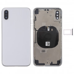Couvercle de la batterie avec touches latérales et module de charge sans fil et bouton de volume Câble et bac à cartes Flex pour iPhone X (Blanc)