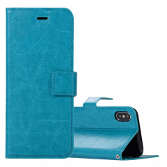 Pour iPhone X / XS Crazy Horse Texture Housse en cuir horizontale avec support et fentes pour cartes et porte-monnaie et cadre photo (bleu)