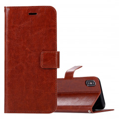 Pour iPhone X / XS - Crazy Horse Texture - Étui à rabat en cuir avec support et fentes pour cartes et porte-monnaie et cadre photo (marron)