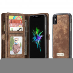 CaseMe-008 pour iPhone X / XS TPU + PC Absorption magnétique amovible couverture arrière Housse en cuir horizontale avec support et fentes pour cartes & Zipper Wallet & cadre photo (marron)