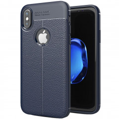 Pour iPhone X / XS Litchi Texture Housse de protection arrière en TPU (marine)