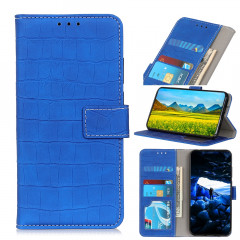 Etui à rabat horizontal en cuir texturé avec texture croco magnétique pour iPhone 11 Pro Max, avec support et emplacements pour cartes et porte-monnaie (bleu)