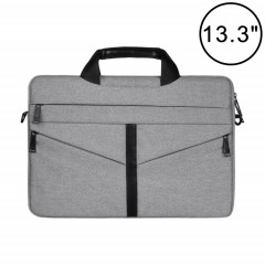 13,3 pouces respirant résistant à l'usure mode Business épaule poche ordinateur portable sac à main avec fermeture à glissière avec bandoulière (gris clair)