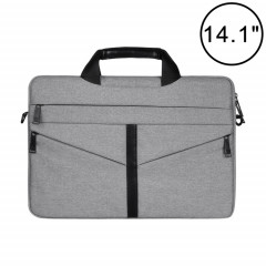 14,1 pouces respirant sac à bandoulière pour ordinateur portable ordinateur de poche zippé avec une bandoulière (gris clair)
