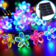 Forme de fleur de pêcher 50 LED Jardin extérieur Imperméable à l'eau Noël Fête du printemps Décoration Chaîne de lampe solaire (couleur)