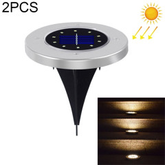 2 PCS 10 LED Lumière enterrée à énergie solaire sous la lampe au sol IP65 Réverbère de jardin extérieur étanche (blanc chaud)