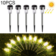 10 pièces lampe de pelouse extérieure à énergie solaire en acier inoxydable IP65 étanche LED lumière de jardin décoratif (blanc chaud)