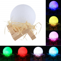 1W 3D Print Moon Lampe USB de charge Touch Control 7-couleur changeant LED Lumière de nuit économie d'énergie avec support en bois Base, Diamètre: 8cm