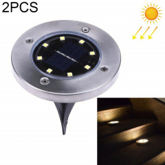 2 PCS 8 LED IP44 imperméable à l'eau solaire enterré lumière, SMD 5050 lumière blanche chaude sous la lampe au sol en plein air chemin chemin jardin decking LED