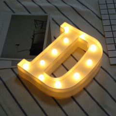Lumière anglaise décorative de forme de lettre de l'alphabet D, lumière sèche chaude de vacances accrochante debout blanche de batterie sèche de LED