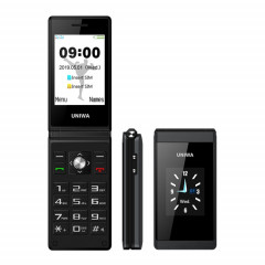 Téléphone à bascule à double écran UNIWA X28, 2,8 pouces + 1,77 pouce, MT6261D, support Bluetooth, FM, SOS, GSM, Dual Sim (Noir)
