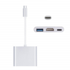 Adaptateur USB-C / Type-C 3.1 mâle vers USB-C / Type-C 3.1 femelle et HDMI femelle et USB 3.0 femelle, pour Macbook 12 / Chromebook Pixel 2015 (argent)