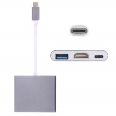 Adaptateur USB-C / Type-C 3.1 mâle vers USB 3.1 femelle-femelle et HDMI femelle-femelle et USB 3.0, pour Macbook 12 / Chromebook Pixel 2015 (gris)
