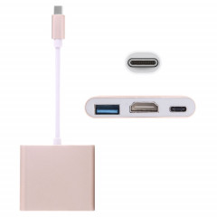 Adaptateur femelle USB-C / Type-C 3.1 mâle vers USB 3.1 femelle-femelle et HDMI femelle-femelle-USB 3.0, pour Macbook 12 / Chromebook Pixel 2015 (or)