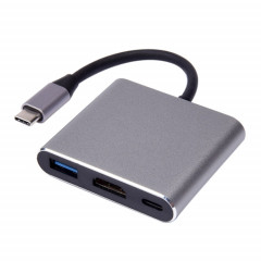 V125 UCB-C / Type-C mâle à PD + HDMI + USB 3.0 Femme 3 en 1 Convertisseur (gris)
